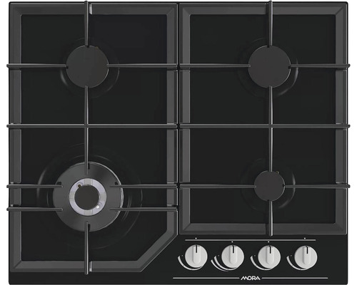 Plynová varná deska Mora se čtyřmi hořáky a otočnými knoflíky.