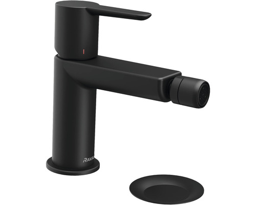 Černá bidetová baterie s odtokovou armaturou značky Rava