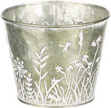 Kovový květináč s rostlinným reliéfem