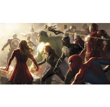 Scéna s různými superhrdiny Marvel, jako jsou Spiderman, Hulk, Black Panther a Iron Man