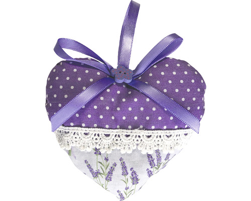 Levandulový vonný sáček ve tvaru srdce se stuhou k zavěšení