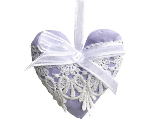 Dekorativní srdce s krajkou a stuhou k zavěšení