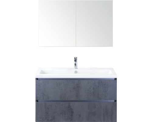 Koupelnový nábytkový set Vogue 100 cm s keramickým umyvadlem a zrcadlovou skříňkou beton antracitově šedá