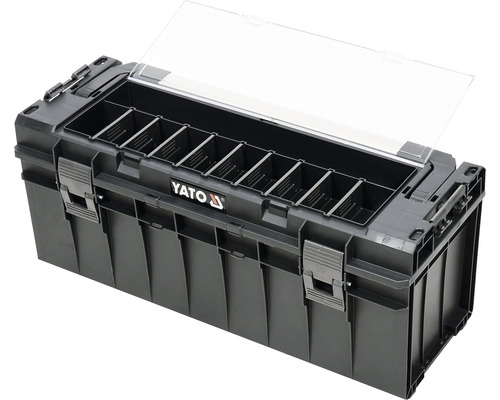 Plastový box na nářadí s průhledným víkem a přihrádkami