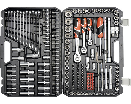 Sada nářadí s klíči, nástrčkovými klíči, šroubováky a bity