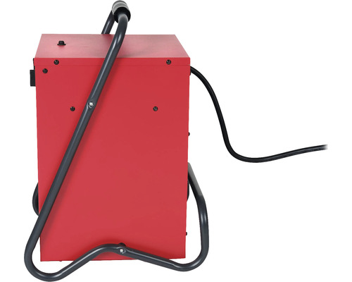 Červený svařovací stroj s nosným rámem a napájecím kabelem