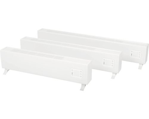 Tři bílé konvekční ohřívače v různých velikostech