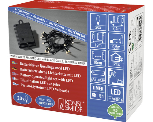 Bateriový LED světelný řetěz s černým kabelem pro venkovní použití