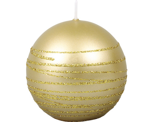Vánoční svíčka koule ANDROMEDA Ø 8 cm zlatá Kulatá svíčka s ozdobnými pruhy