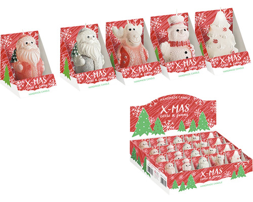 Vánoční svíčka figurky 7,5 cm 5 g, různé druhy Dekorativní vánoční svíčky v různých tvarech: Santa Claus, sněhulák, los a vánoční strom