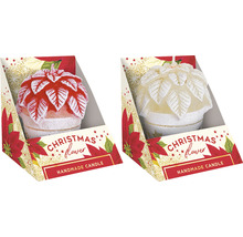 Dvě vánoční svíčky ve tvaru květiny v obalu produktu