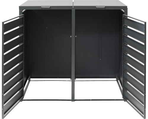 Dvojitý box na popelnice s otevřenými lamelovými dveřmi