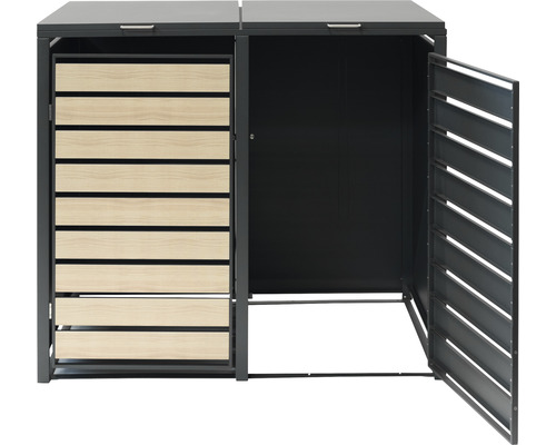 Kontejnerový box pro dvě popelnice s dvířky a sklopným víkem