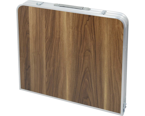 Skládací kempinkový stůl s dřevěným dekorem