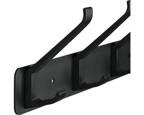 Černá nástěnná věšáková lišta s háčky