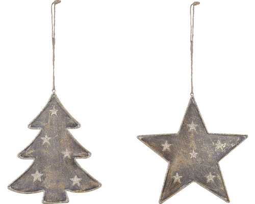 Závěs stromek/ hvězda zlatý Vánoční strom a hvězdicové přívěsky k zavěšení, dekorace