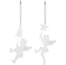 Dva kovoví andělé se závěsy pro vánoční dekoraci