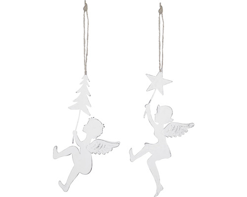Anděl závěsný kovový bílý 1 ks, různé druhy Dva kovoví andělé se závěsy pro vánoční dekoraci