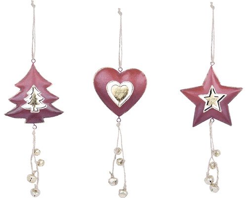 Závěs srdce/ strom/ hvězda s rolničkou Vánoční stromek, srdce a hvězda jako ozdoby na vánoční stromeček se zvonečky