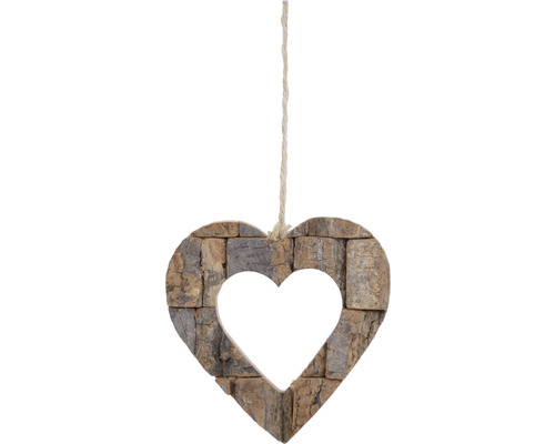 Srdce závěsné přírodní Dřevěná dekorace ve tvaru srdce se závěsnou šňůrou