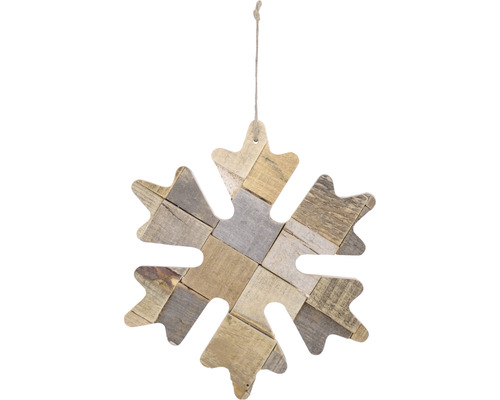 Vločka závěsná přírodní Dekorativní sněhová vločka ze dřeva se závěsnou šňůrou