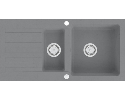 Kuchyňský dřez z minerálního litého kamene se dvěma komorami a odkapávací plochou