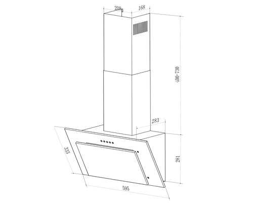 Technický výkres odsavače par s rozměry