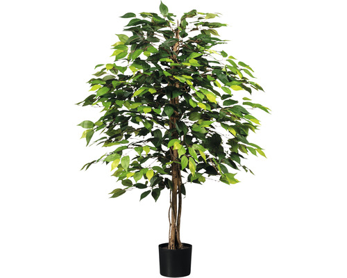 Umělá rostlina fíkus drobnolistý Ficus benjamina 120 cm zelený 1260 listů přírodní kmen v květináči 14,5 x 12,5 cm