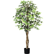 Umělá rostlina fíkus drobnolistý Ficus benjamina 150 cm zeleno-bílý 840 listů přírodní kmen v květináči 16 x 14 cm-thumb-0