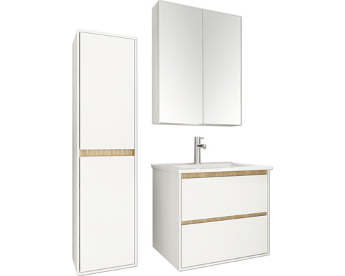 Koupelnový set s umyvadlovou skříňkou, zrcadlovou skříňkou a vysokou skříňkou