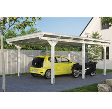 Bílá dřevěná pergola pro auto a motorku