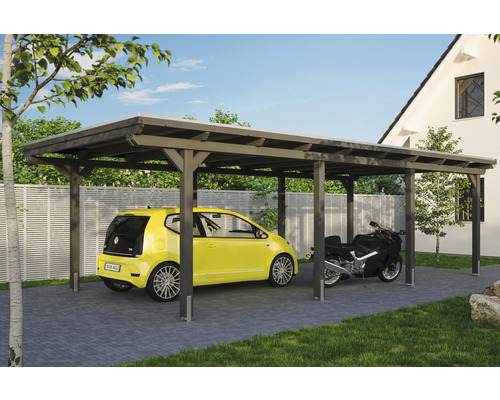 Přístřešek pro auto s automobilem a motocyklem