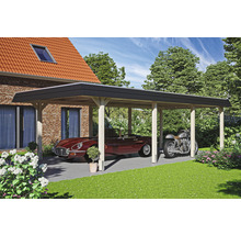 Dřevěný přístřešek pro auto s automobilem a motocyklem