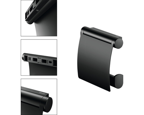 Černý držák toaletního papíru pro montáž na stěnu