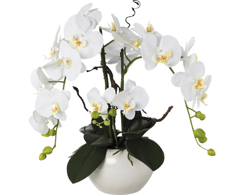 Umělá květina aranžmá phalaenopsis 55 cm Real Touch bílá
