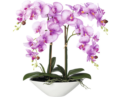 Umělá květina orchidej phalaenopsis 53 cm růžovofialová v keramické misce 30,5 x 14 x 9 ,5 cm Real Touch