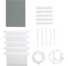 Komponenty pro panelové závěsy: látkový panel, závaží, panelové vozíky, unašeče a ovládací šňůra