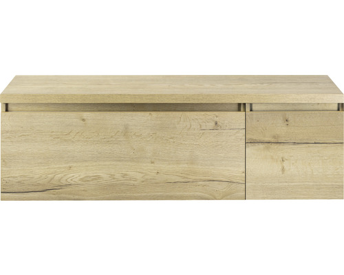 Závěsná skříňka pod umyvadlo v barvě dřeva se dvěma zásuvkami