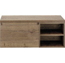 Botník v barvě dřeva se zásuvkou a otevřenými policemi