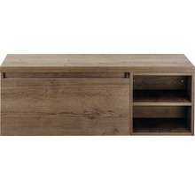 Dřevěná skříňka na boty se zásuvkou a dvěma otevřenými policemi