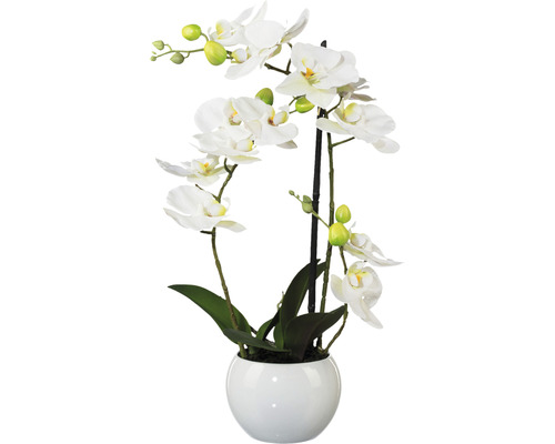 Umělá květina orchidej phalaenopsis 3D-tisk v keramickém květináči 42 cm bílá Real Touch