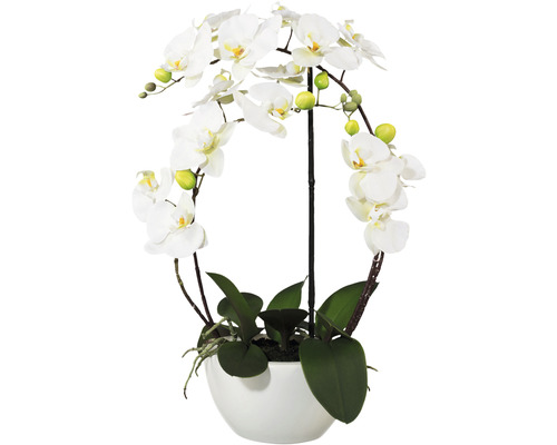 Umělá květina orchidej phalaenopsis 3D-tisk v keramickém květináči 52 cm bílá Real Touch