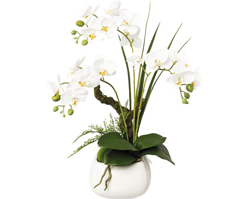 Umělá květina orchidej phalaenopsis v keramickém květináči 46 cm bílá Real Touch Umělá orchidej v květináči k dekoraci