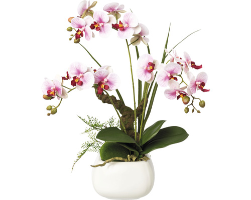 Umělá květina orchidej phalaenopsis v keramickém květináči 46 cm lila Real Touch Dekorativní orchidej v bílém květináči