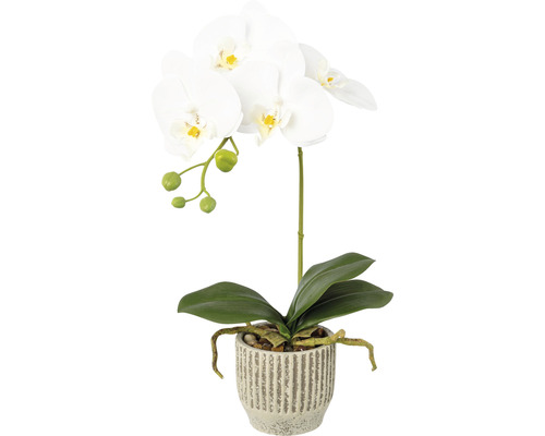 Umělá květina orchidej phalaenopsis v keramickém květináči 36 cm bílá