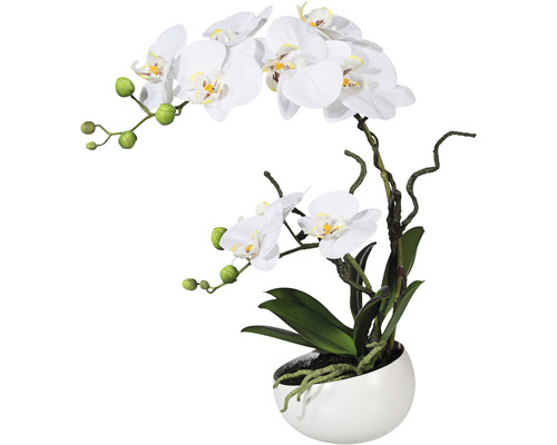 Umělá květina orchidej phalaenopsis 42 cm bílá v keramické misce Real Touch Dekorativní orchidej v bílé keramické misce
