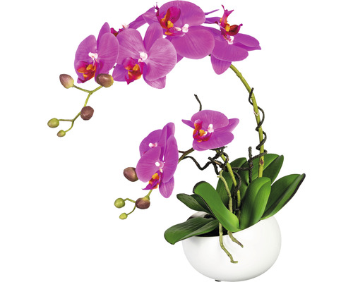 Umělá květina orchidej phalaenopsis v keramické misce 42 cm lila Real Touch