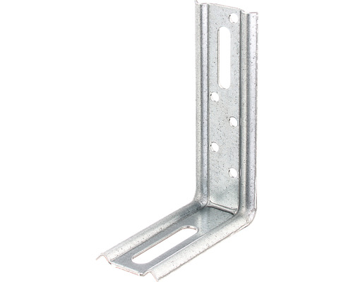 Spojovací úhelník ražený 100x70x30 mm, přestavitelný 90°, sendzimirově pozinkovaný Rohový spojovací prvek z kovu s otvory pro upevnění