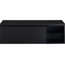 Černá závěsná umyvadlová skříňka se skříňkou a policemi