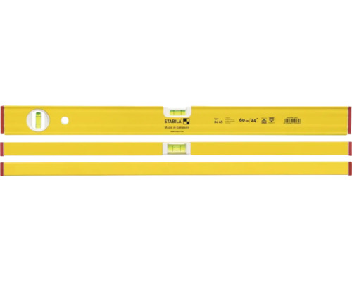 Žlutá vodováha se dvěma libelami pro vodorovné a svislé vyrovnání